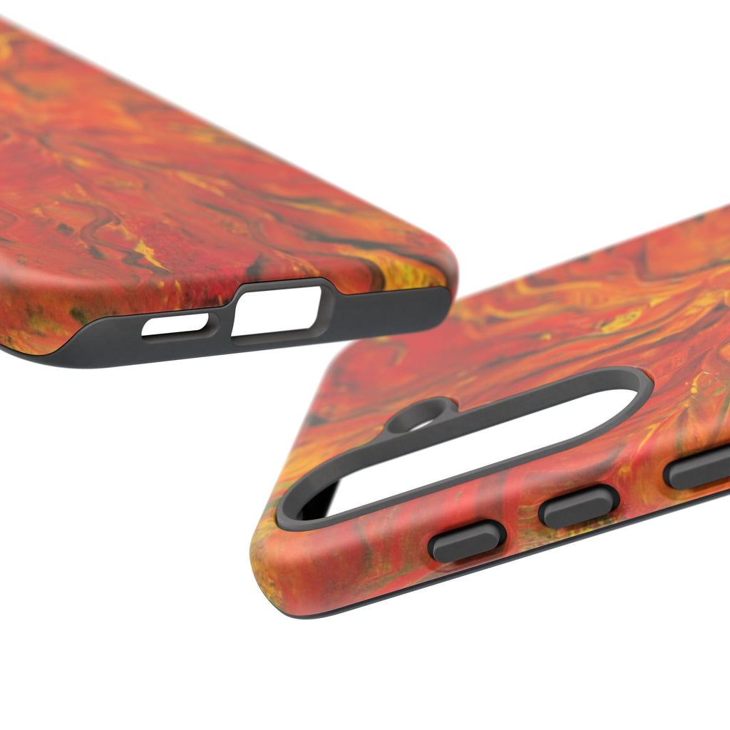 Flame Swirl Tough Phone Case — Abstract Red & Orange Art Protective Cover