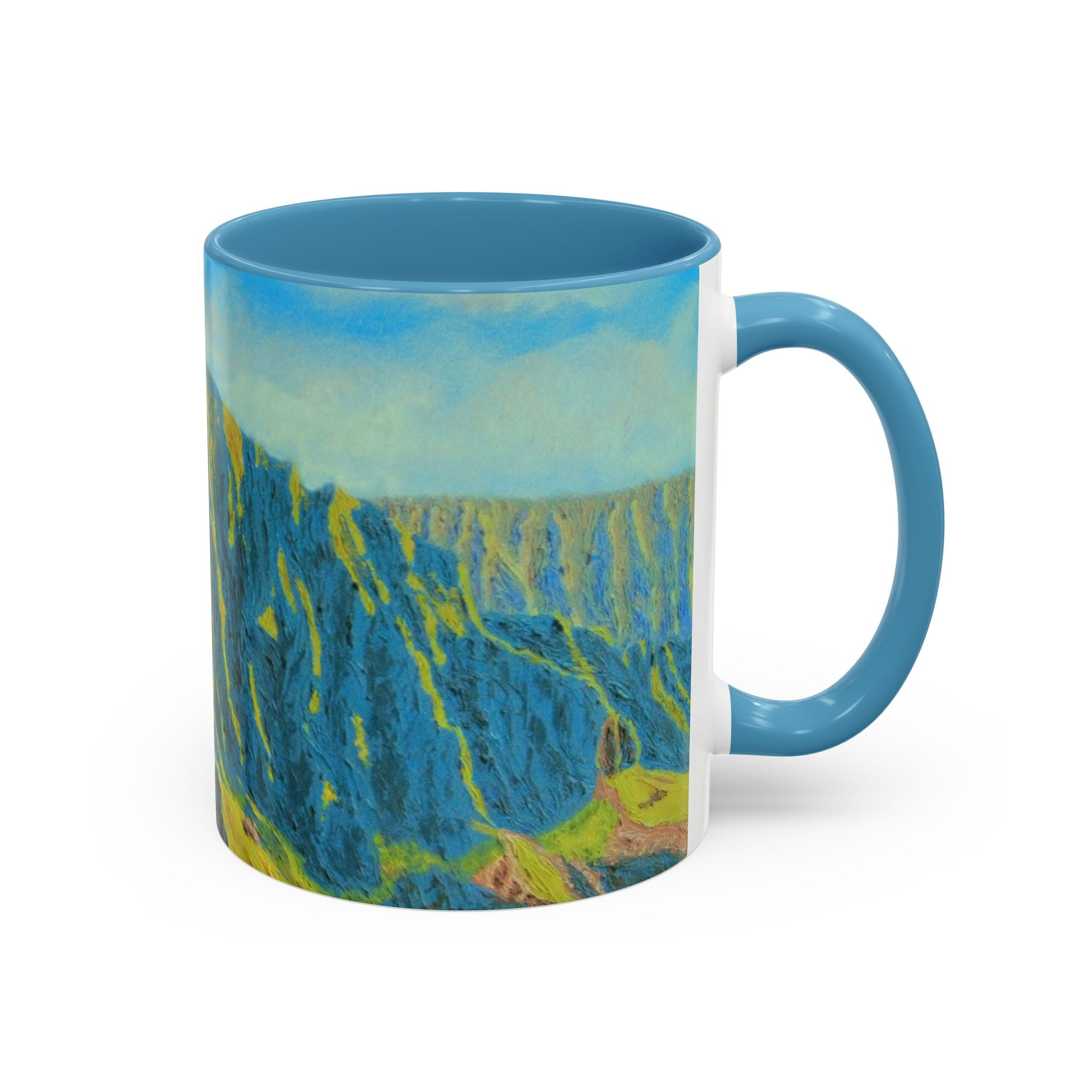 Scenic Cliffside Accent Coffee Mug — Blue Landscape Art