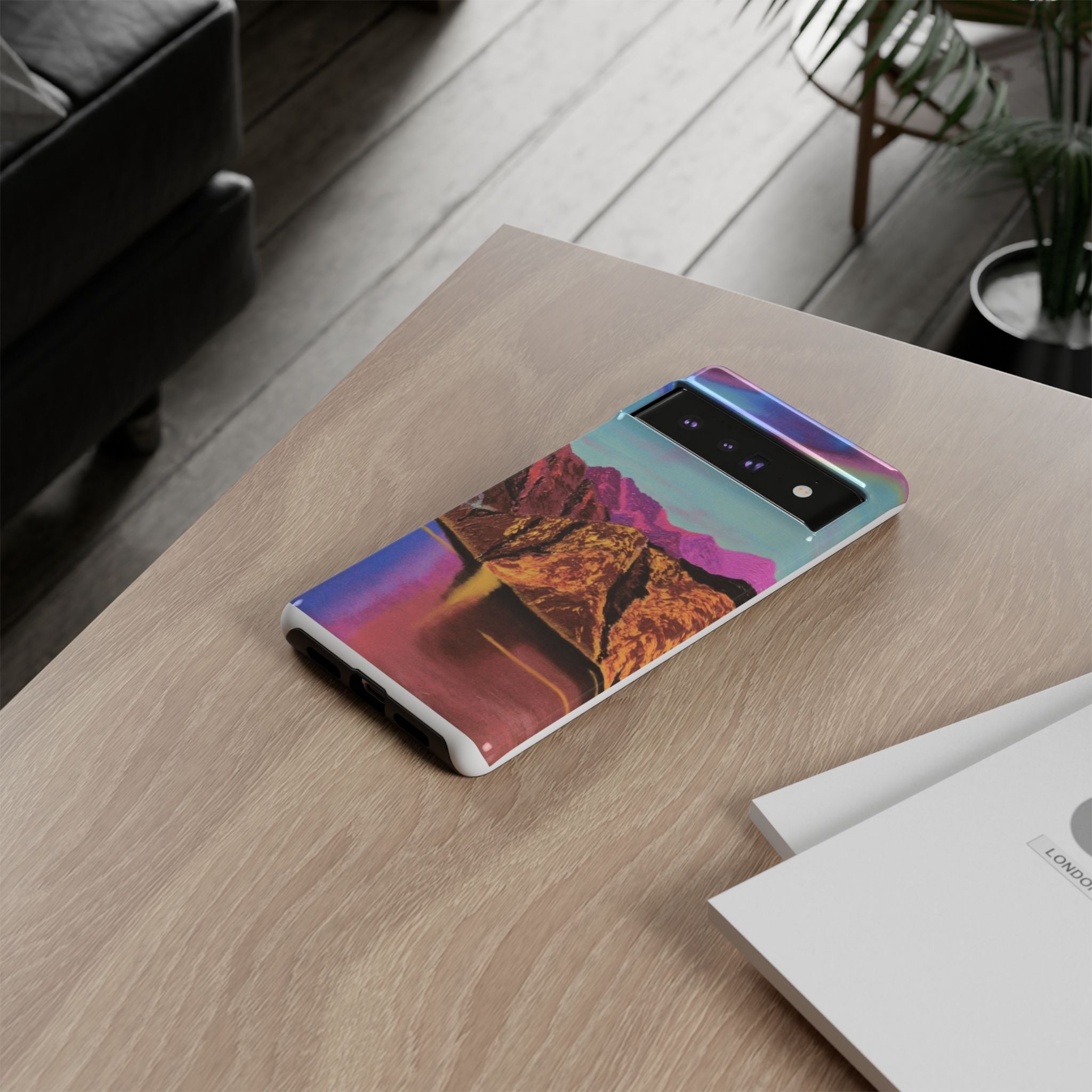 Protective Phone Case — Vibrant Retro Mountain Landscape