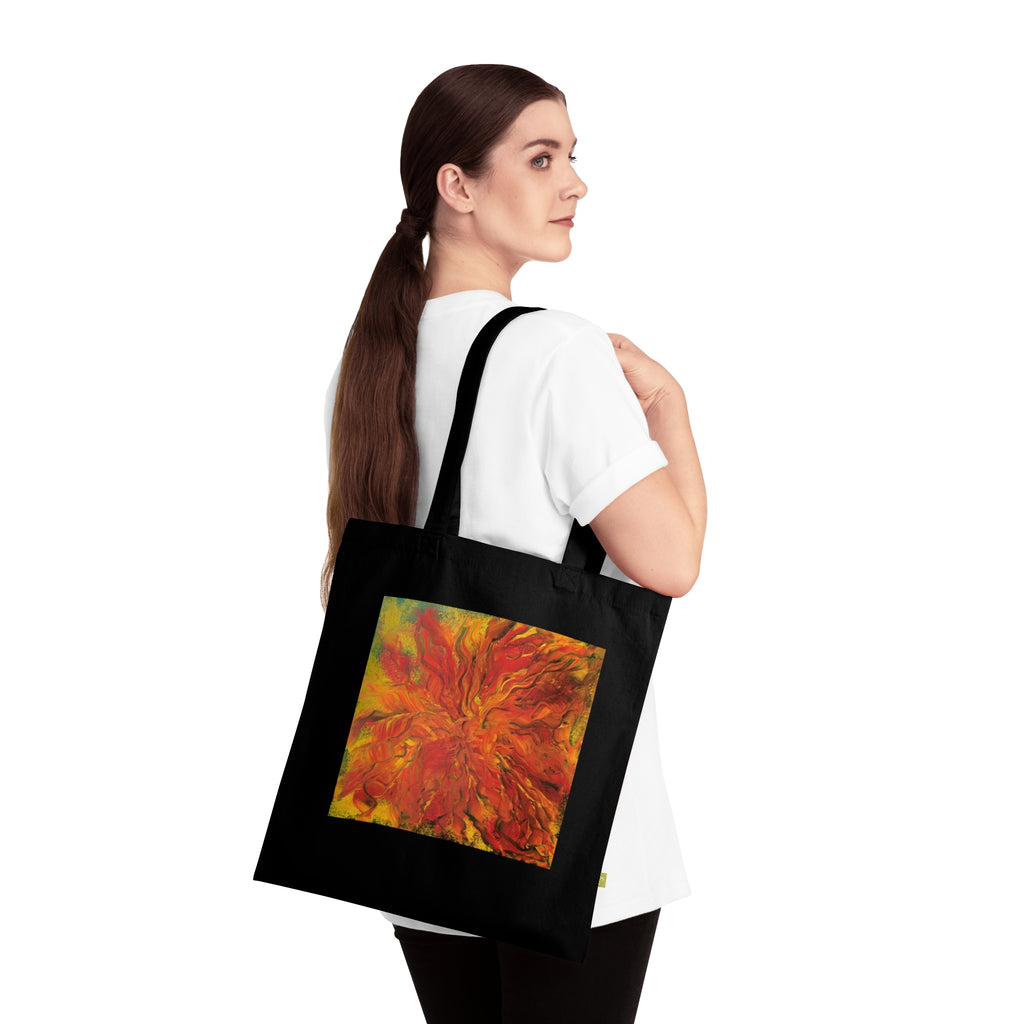 Tote Bag — Abstract Fiery Floral Art Cotton Tote (Yellow & Orange)