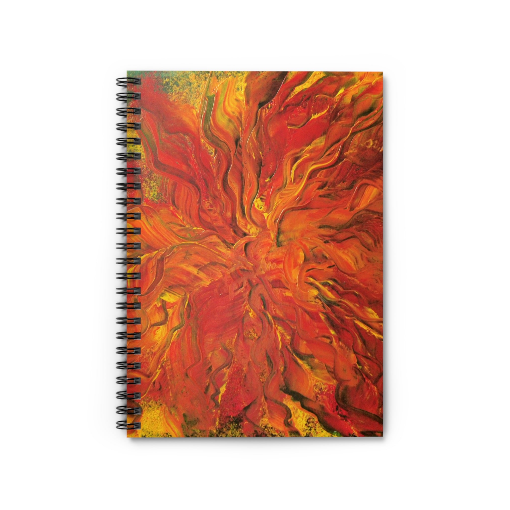 Burning Heart Spiral Notebook — Ruled Journal with Red & Orange Fluid Art Cover