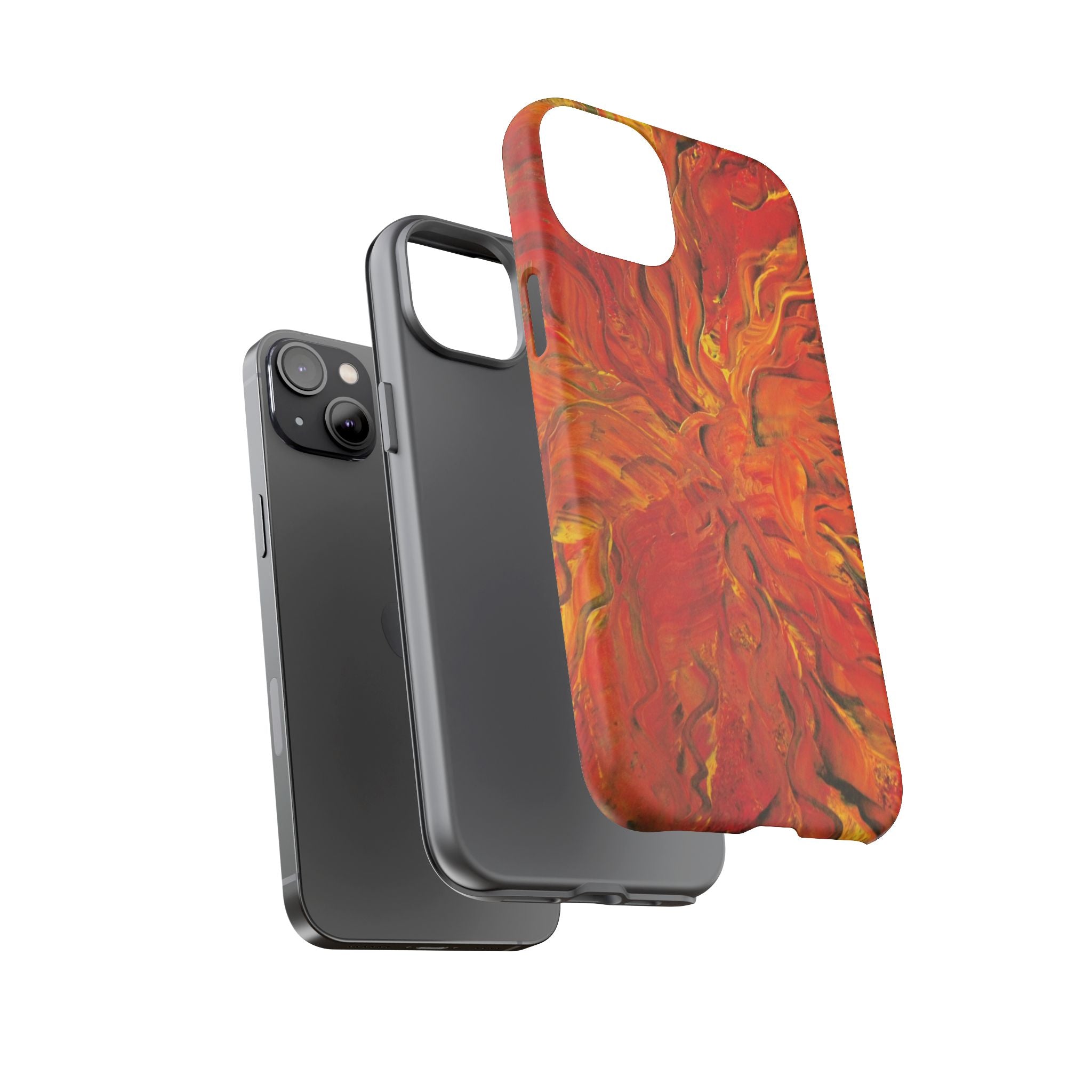 Flame Swirl Tough Phone Case — Abstract Red & Orange Art Protective Cover