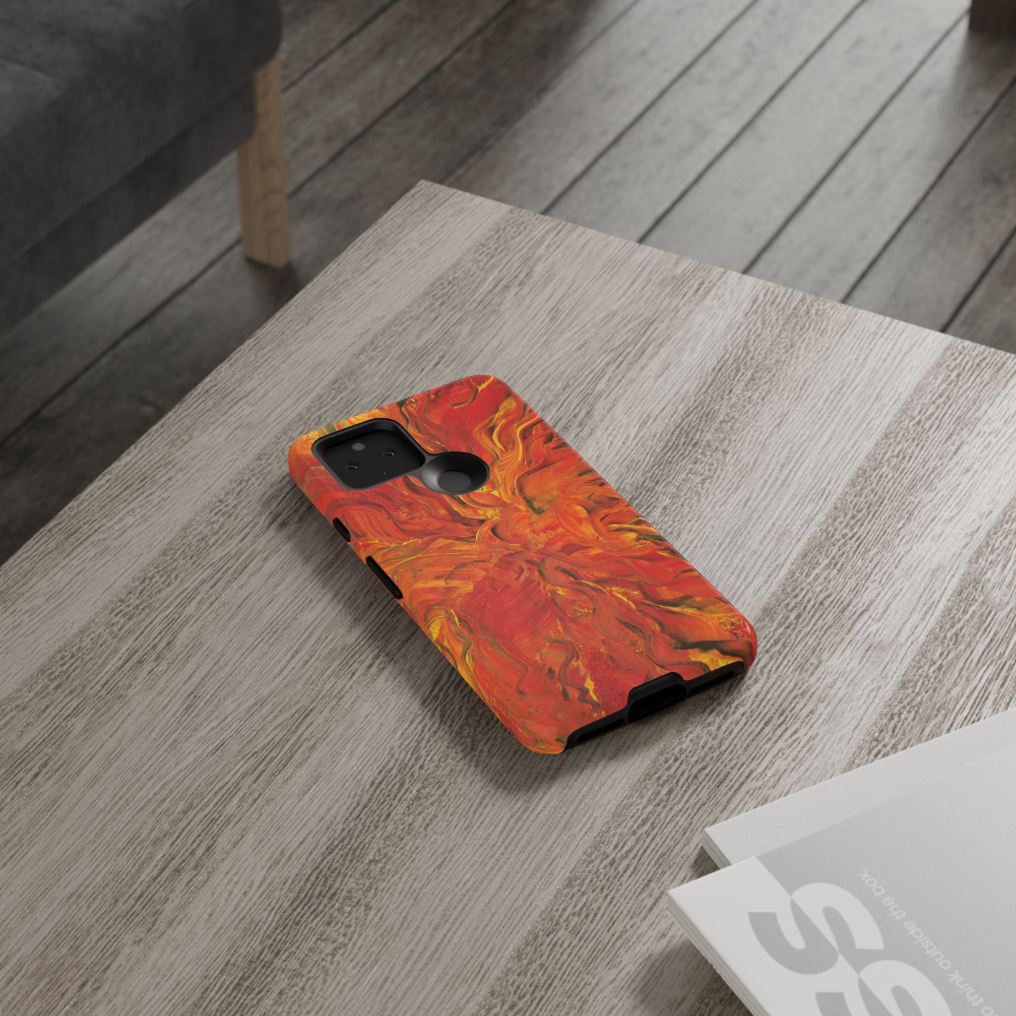 Flame Swirl Tough Phone Case — Abstract Red & Orange Art Protective Cover