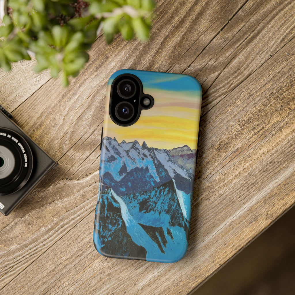 Mountain Sunset Phone Case — Protective Tough Case with Scenic Blue Peaks Design