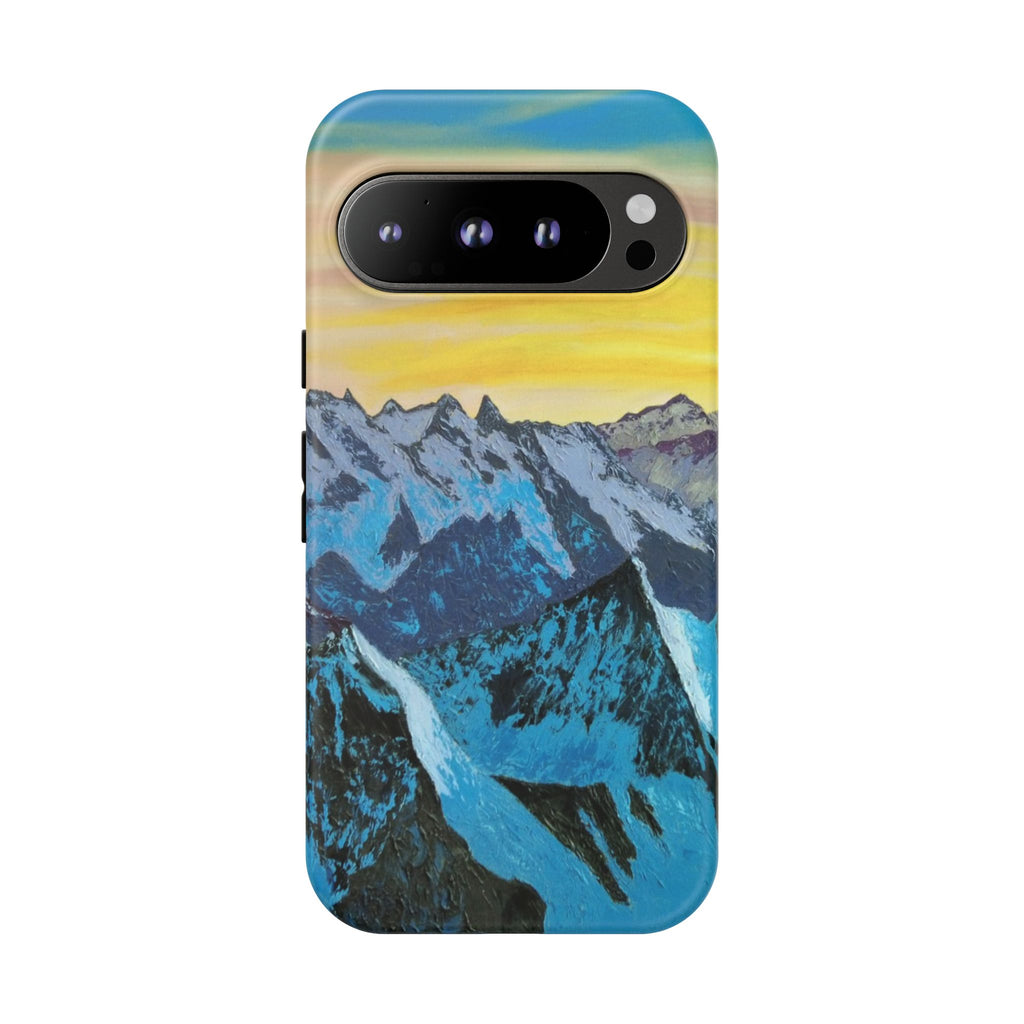 Mountain Sunset Phone Case — Protective Tough Case with Scenic Blue Peaks Design