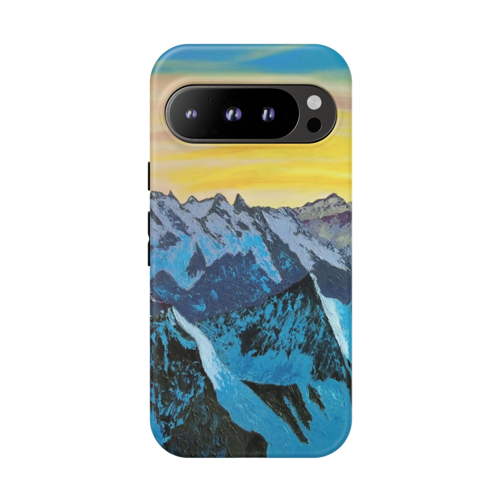 Mountain Sunset Phone Case — Protective Tough Case with Scenic Blue Peaks Design