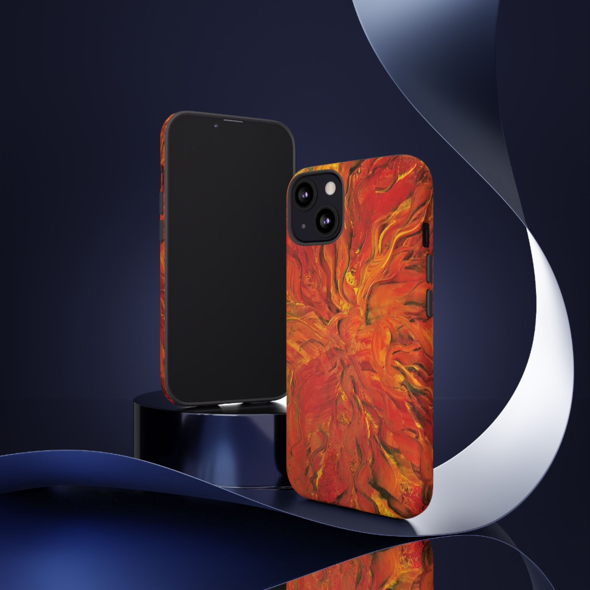 Flame Swirl Tough Phone Case — Abstract Red & Orange Art Protective Cover