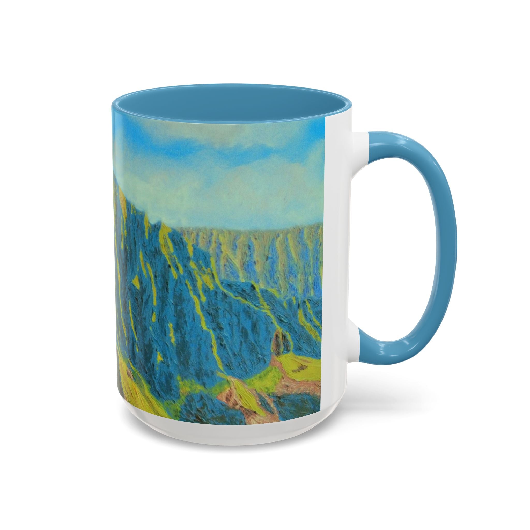 Scenic Cliffside Accent Coffee Mug — Blue Landscape Art
