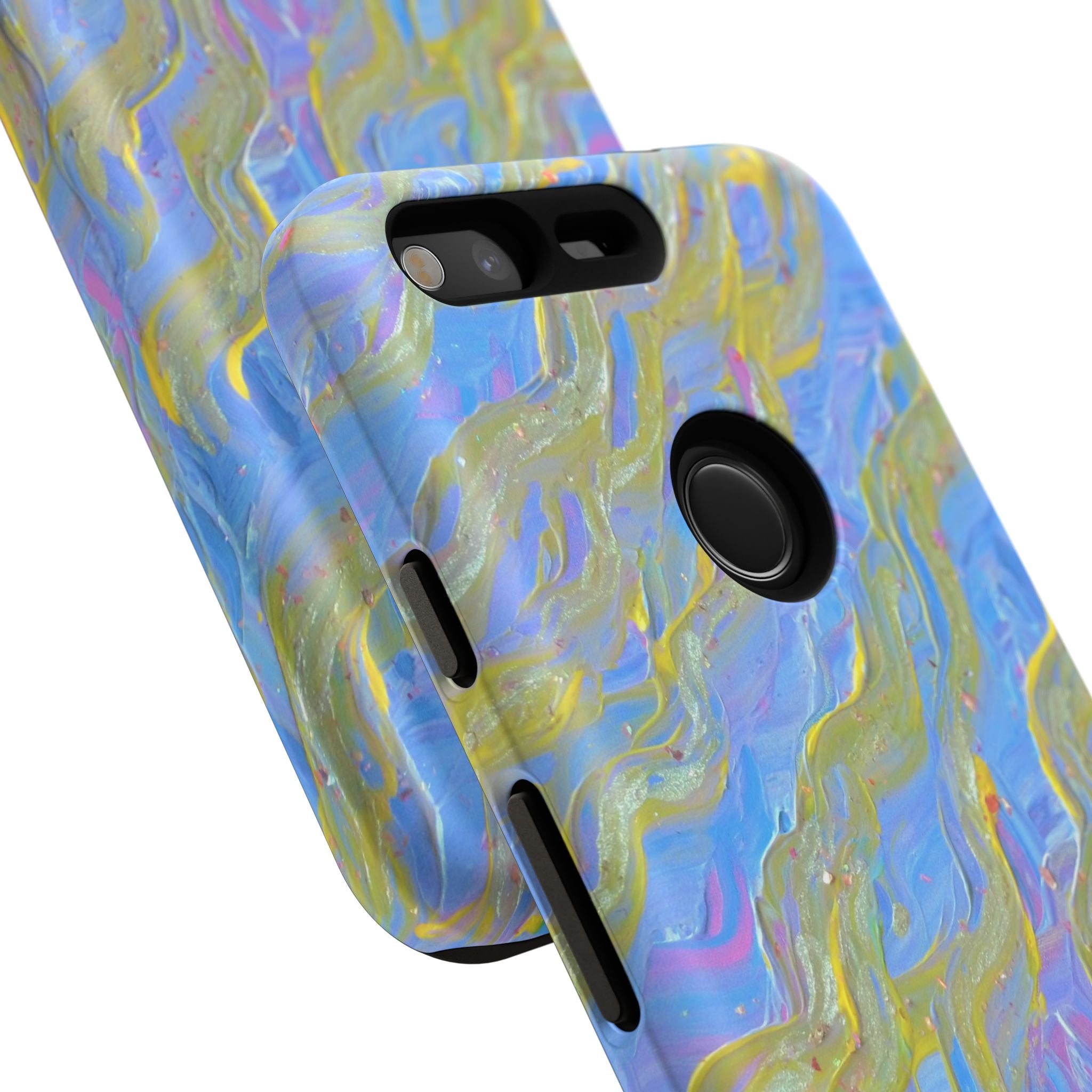 Pastel Marble Tough Phone Case — Blue & Gold Abstract Protective Cover