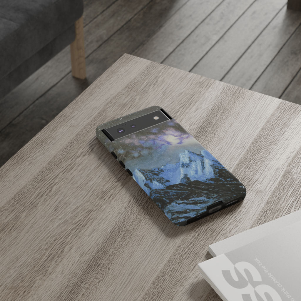 Mountain Night Sky Phone Case — Tough Protective iPhone Cover with Aurora & Snowy Peaks
