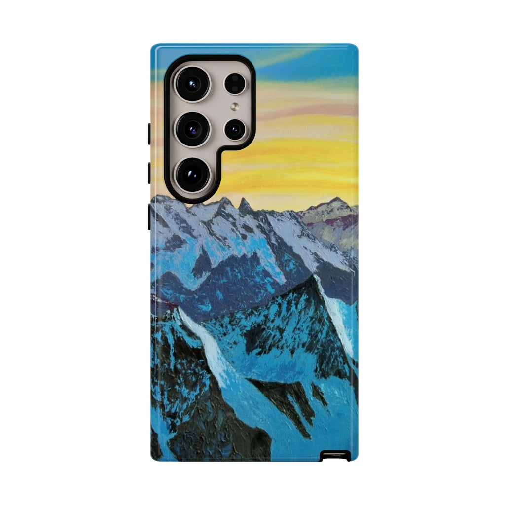 Mountain Sunset Phone Case — Protective Tough Case with Scenic Blue Peaks Design