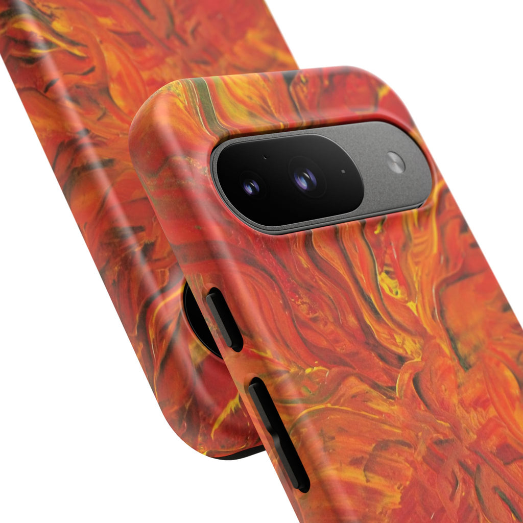 Flame Swirl Tough Phone Case — Abstract Red & Orange Art Protective Cover