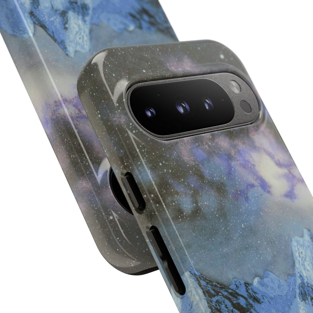Mountain Night Sky Phone Case — Tough Protective iPhone Cover with Aurora & Snowy Peaks