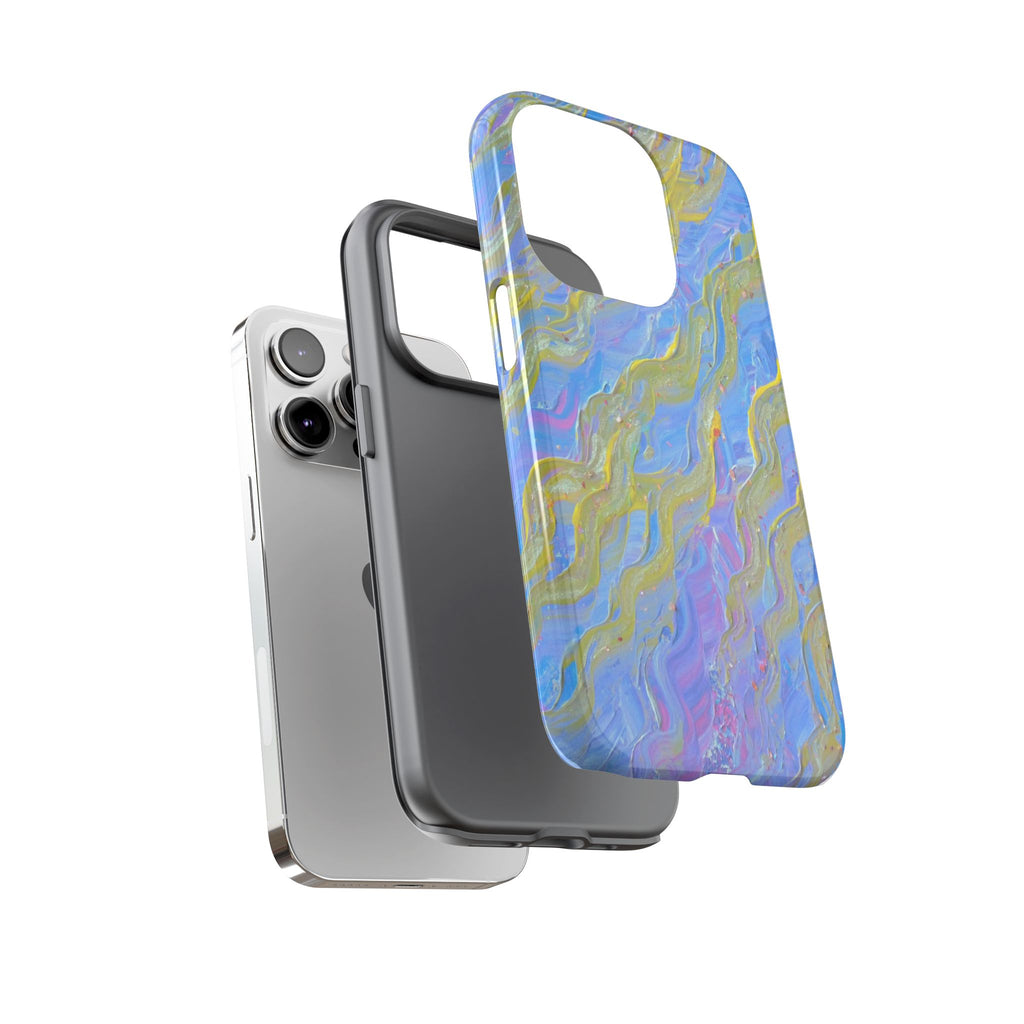 Pastel Marble Tough Phone Case — Blue & Gold Abstract Protective Cover