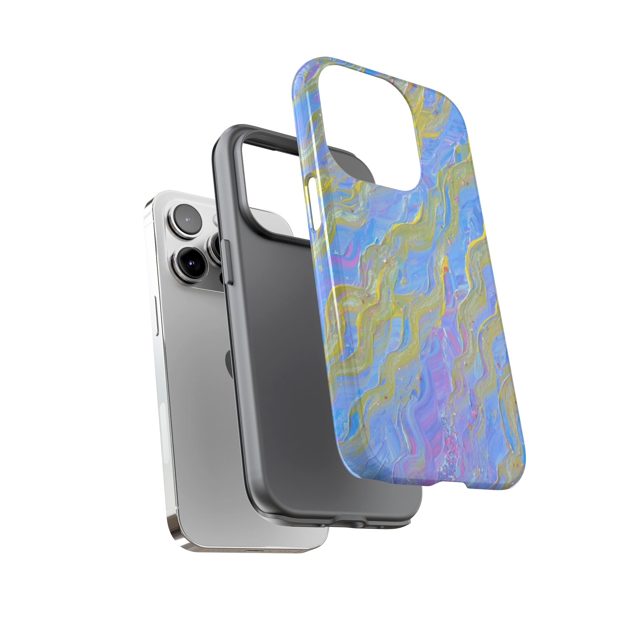 Pastel Marble Tough Phone Case — Blue & Gold Abstract Protective Cover
