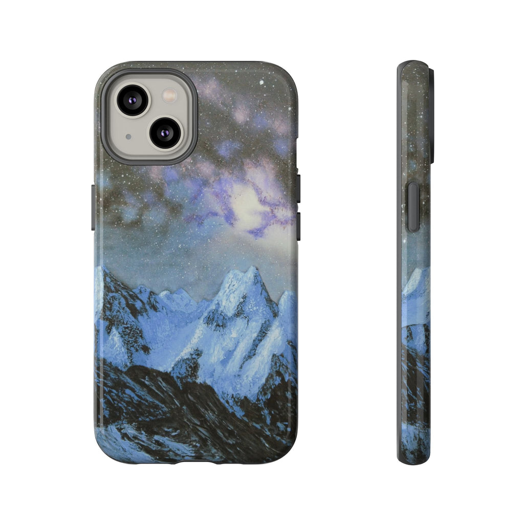 Mountain Night Sky Phone Case — Tough Protective iPhone Cover with Aurora & Snowy Peaks