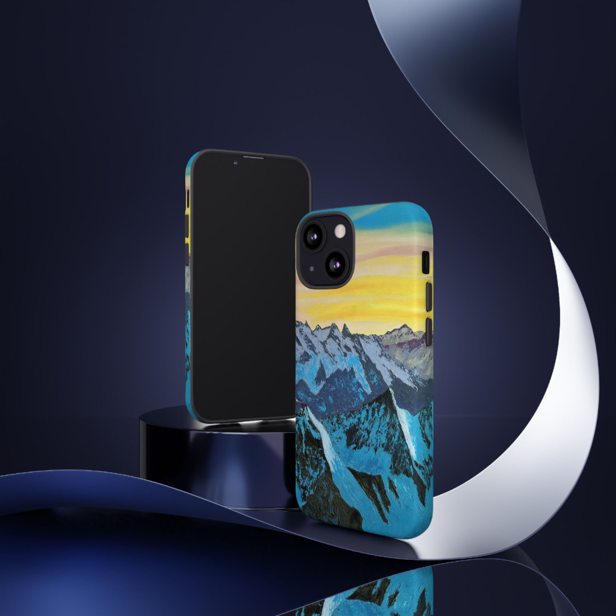Mountain Sunset Phone Case — Protective Tough Case with Scenic Blue Peaks Design