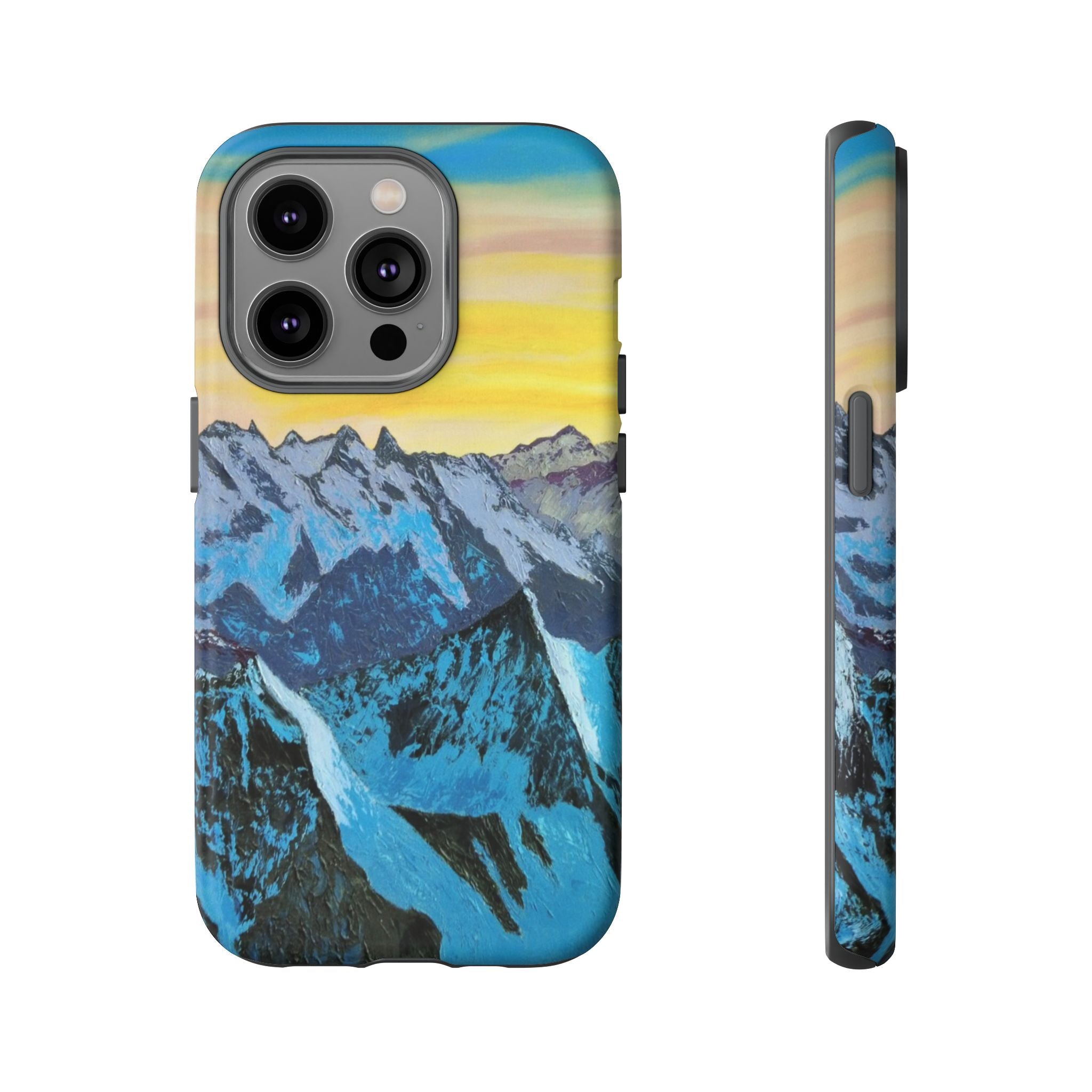 Mountain Sunset Phone Case — Protective Tough Case with Scenic Blue Peaks Design