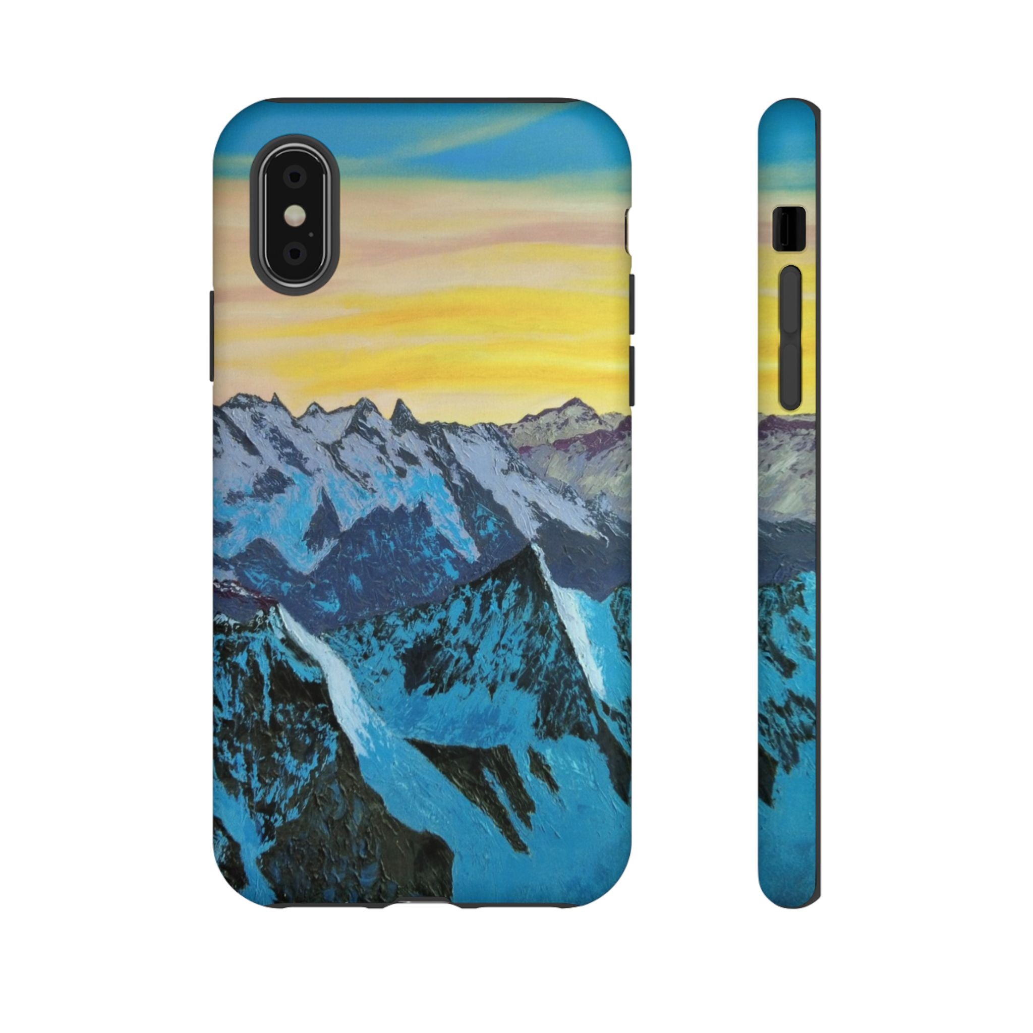 Mountain Sunset Phone Case — Protective Tough Case with Scenic Blue Peaks Design