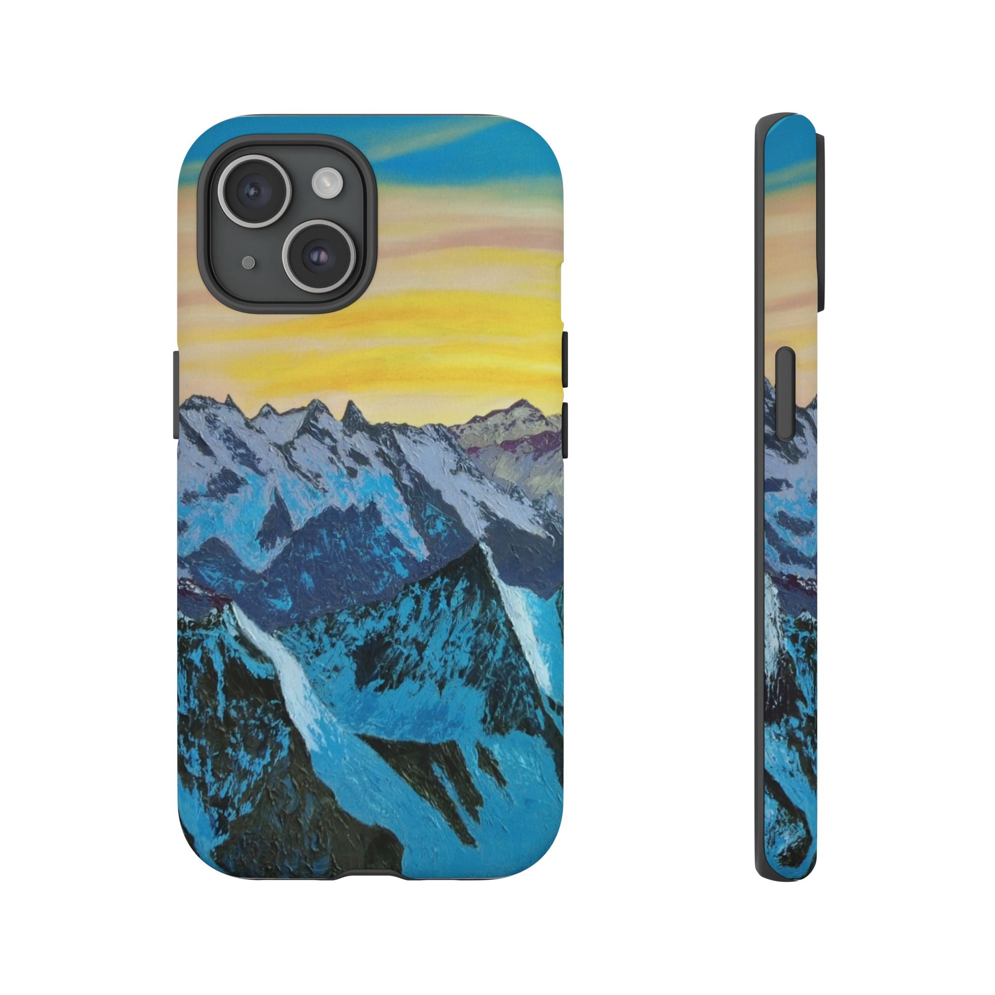 Mountain Sunset Phone Case — Protective Tough Case with Scenic Blue Peaks Design