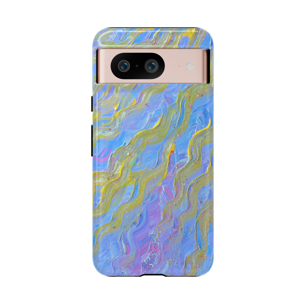 Pastel Marble Tough Phone Case — Blue & Gold Abstract Protective Cover