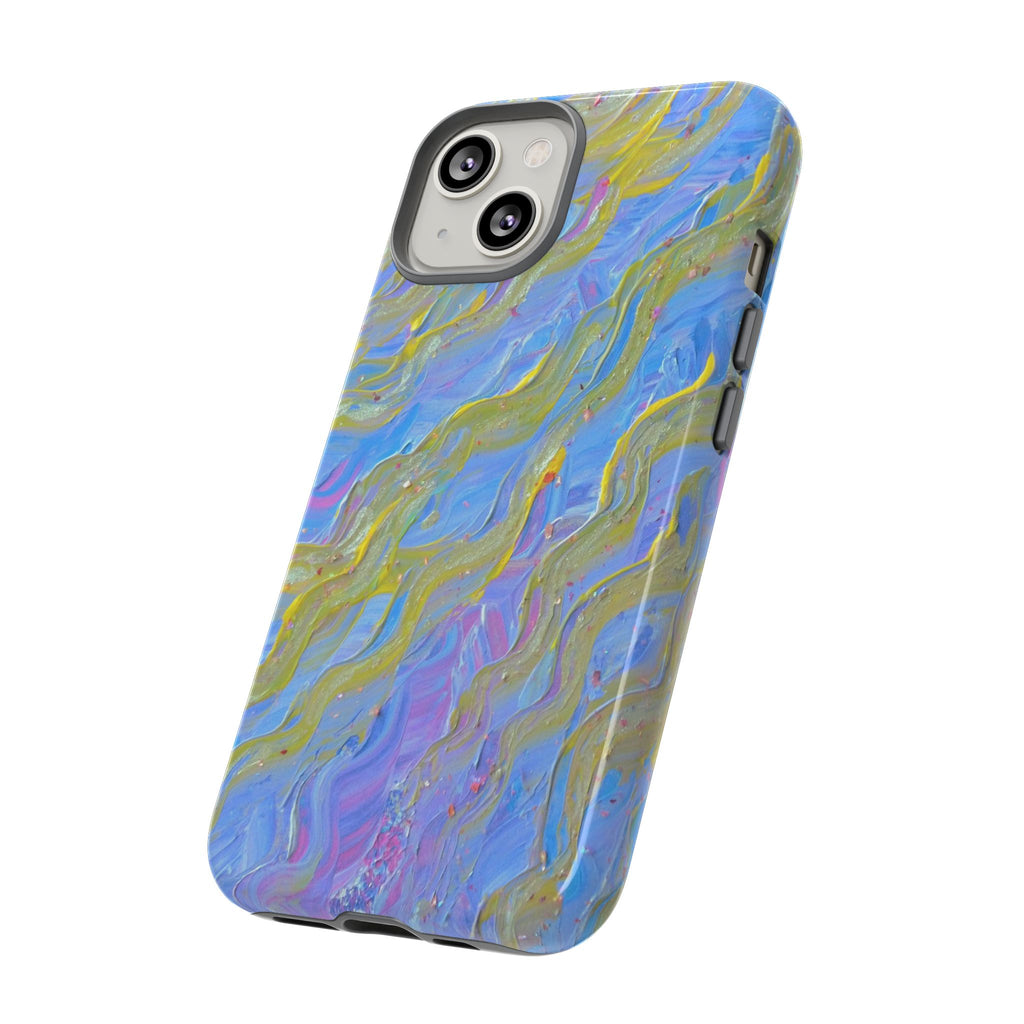 Pastel Marble Tough Phone Case — Blue & Gold Abstract Protective Cover