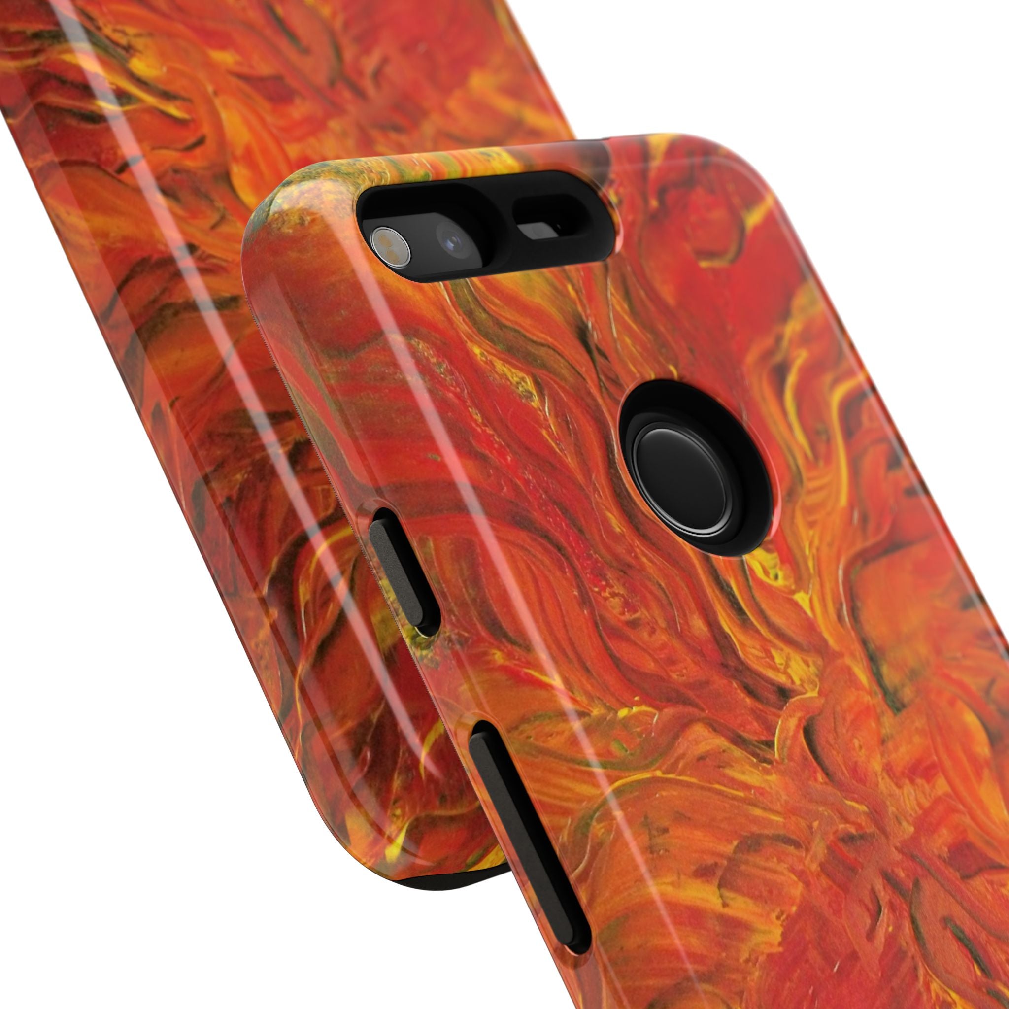 Flame Swirl Tough Phone Case — Abstract Red & Orange Art Protective Cover