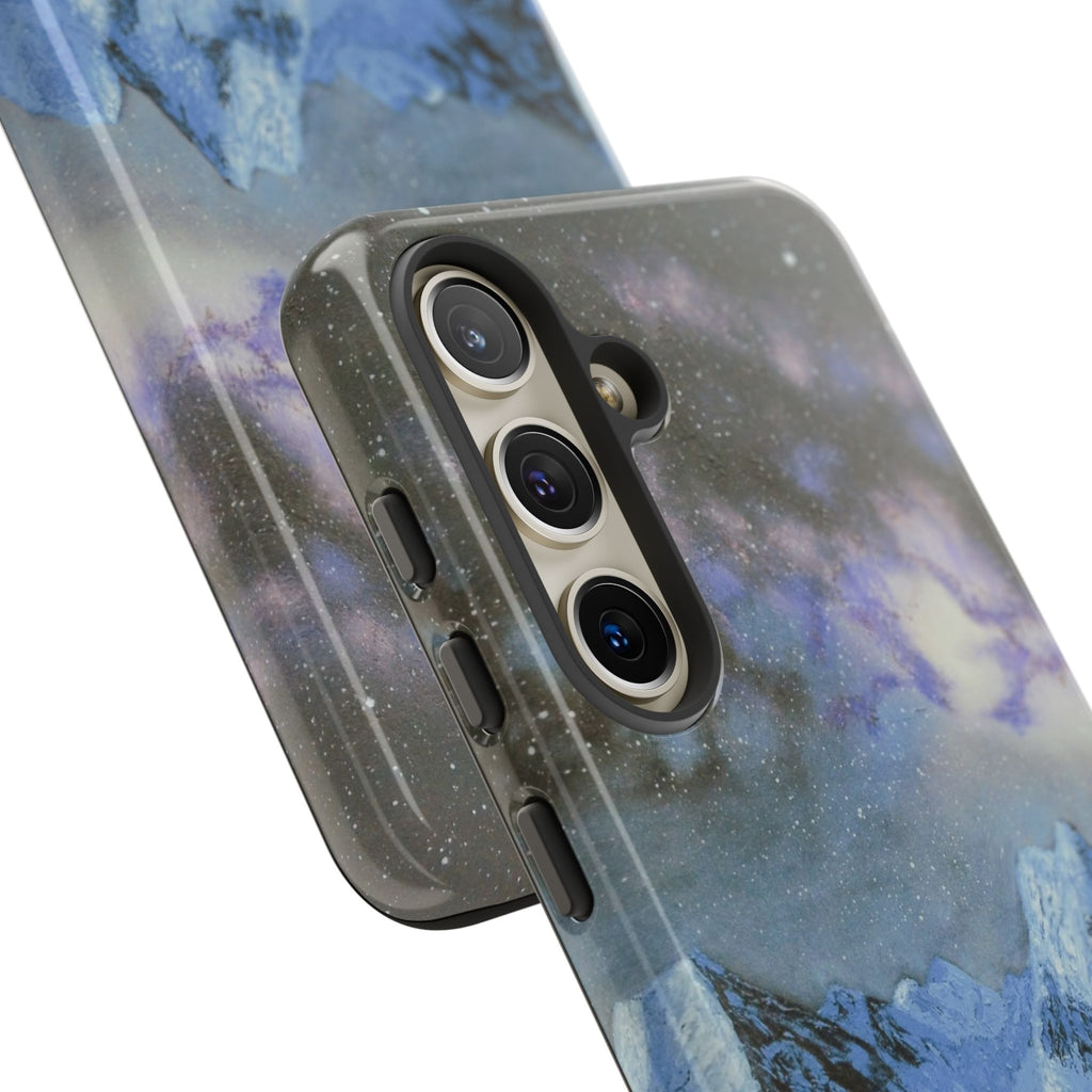 Mountain Night Sky Phone Case — Tough Protective iPhone Cover with Aurora & Snowy Peaks
