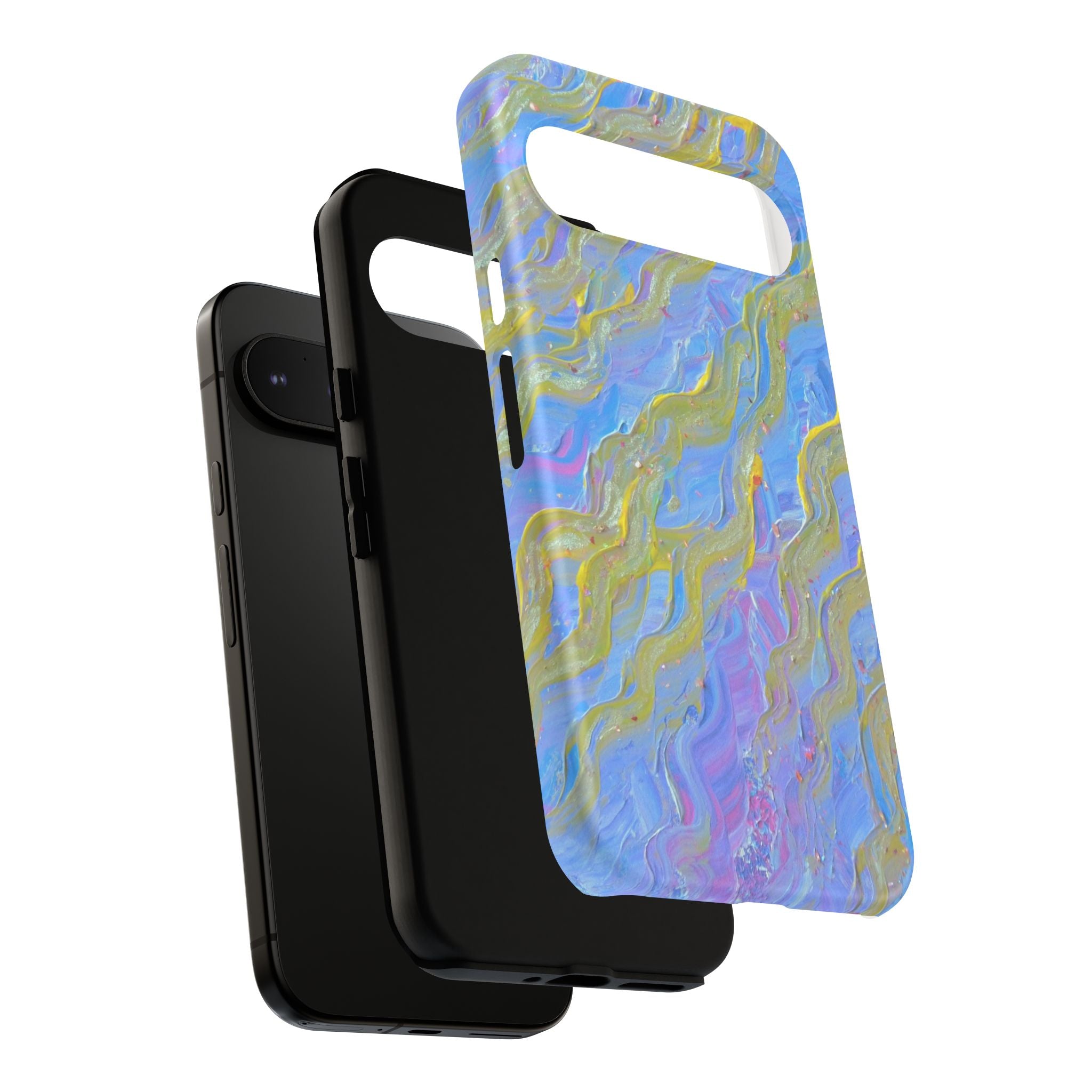 Pastel Marble Tough Phone Case — Blue & Gold Abstract Protective Cover