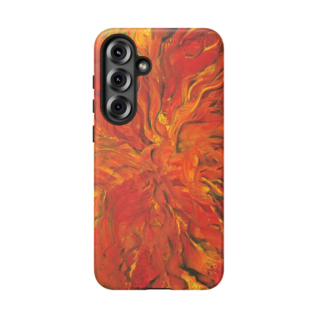 Flame Swirl Tough Phone Case — Abstract Red & Orange Art Protective Cover