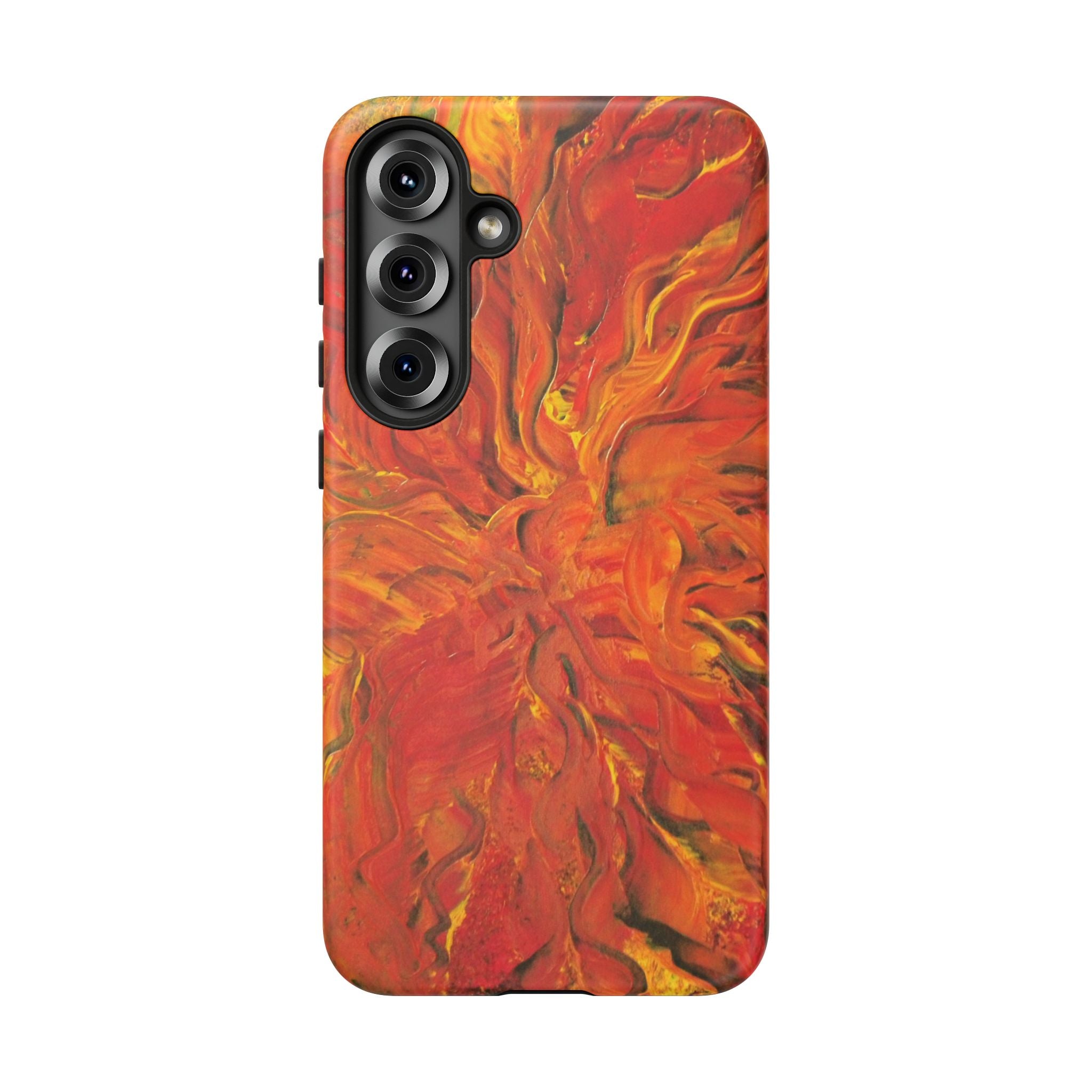 Flame Swirl Tough Phone Case — Abstract Red & Orange Art Protective Cover
