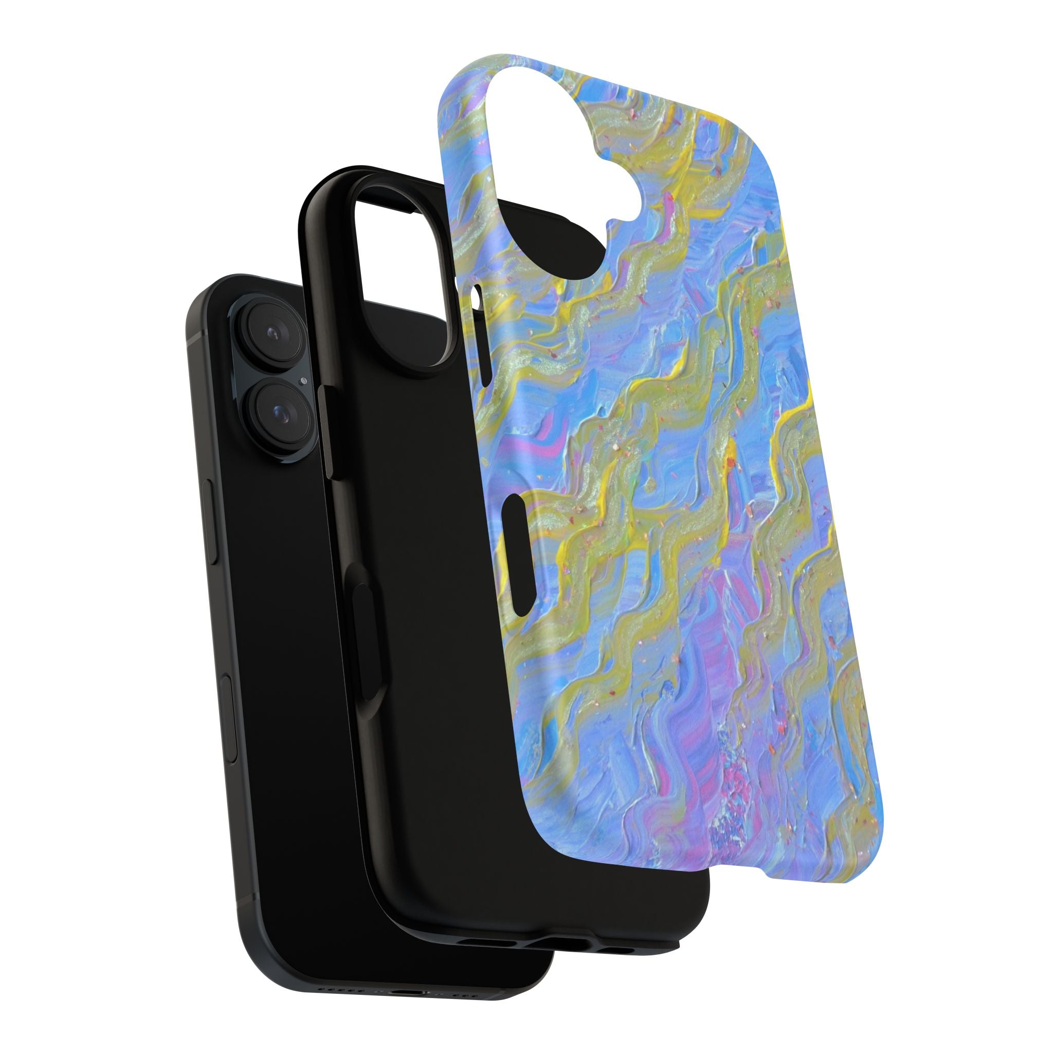 Pastel Marble Tough Phone Case — Blue & Gold Abstract Protective Cover