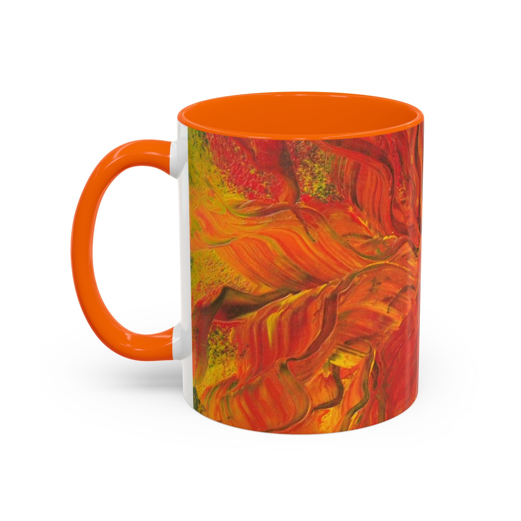 Fiery Abstract Accent Coffee Mug — Red Orange Swirl Art (11/15oz)