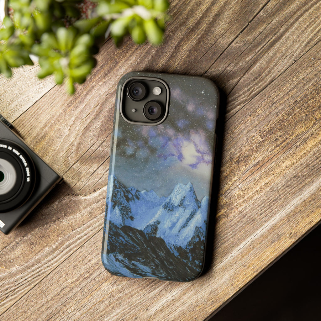 Mountain Night Sky Phone Case — Tough Protective iPhone Cover with Aurora & Snowy Peaks