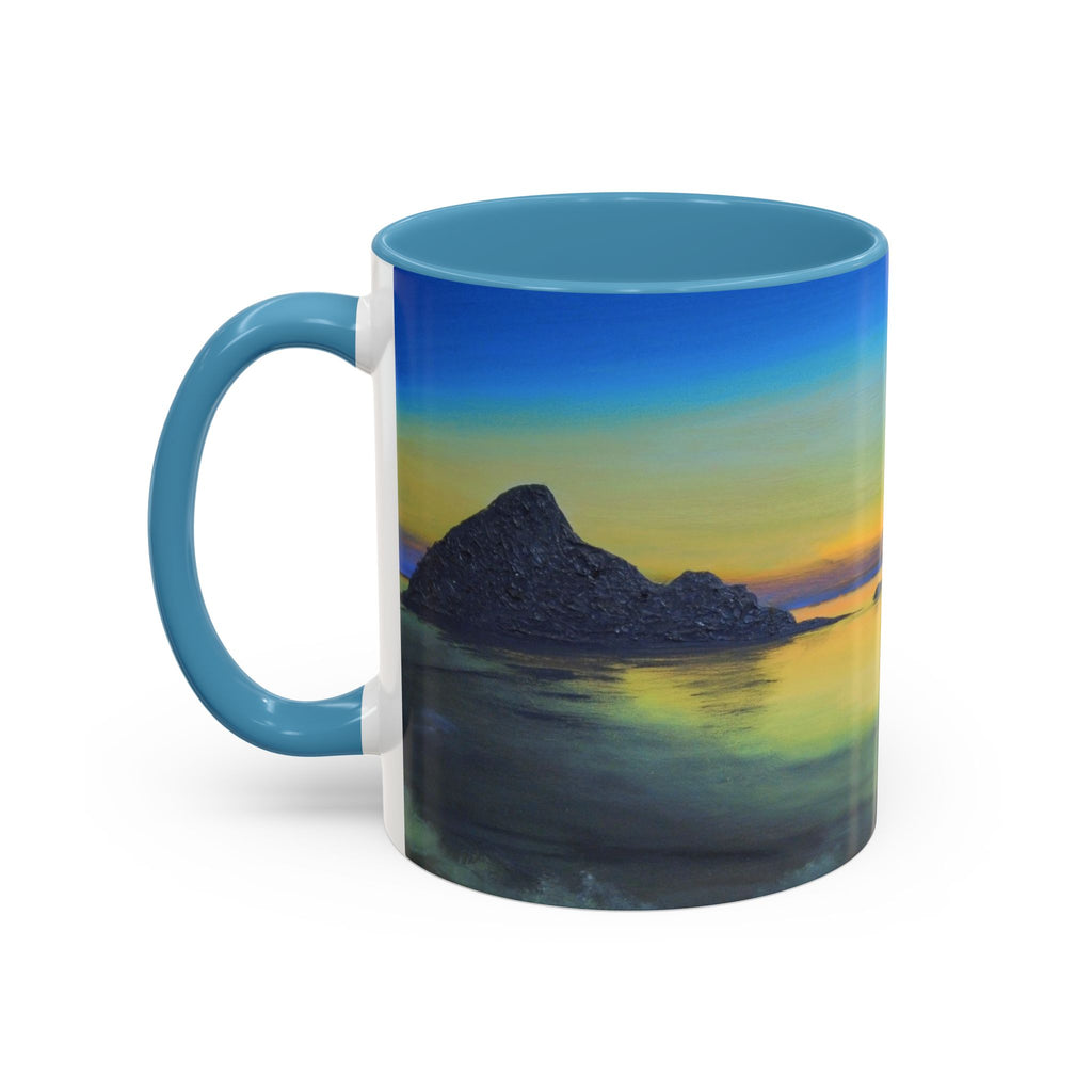 Sunset Horizon Accent Coffee Mug — Pastel Pink Inner & Handle