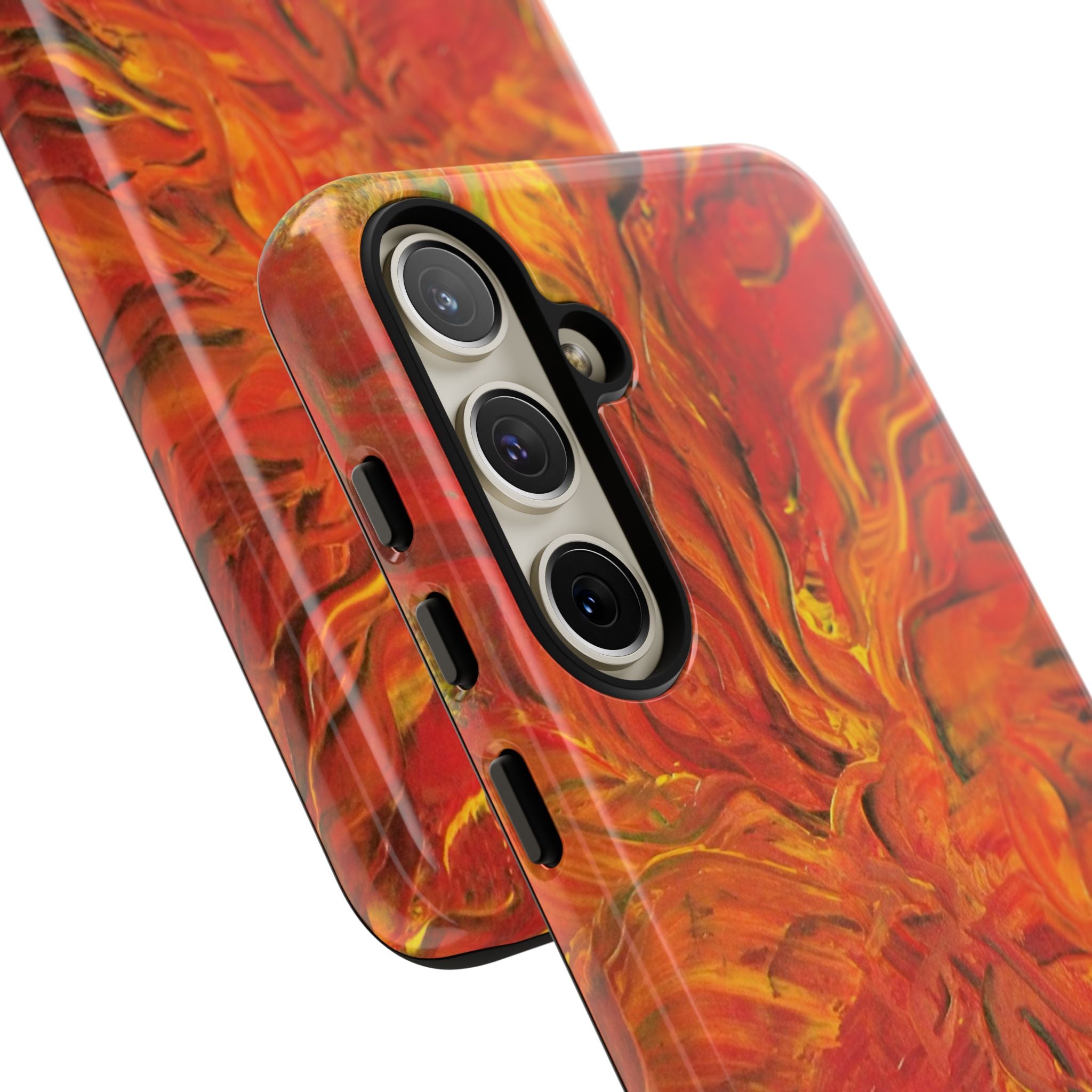 Flame Swirl Tough Phone Case — Abstract Red & Orange Art Protective Cover