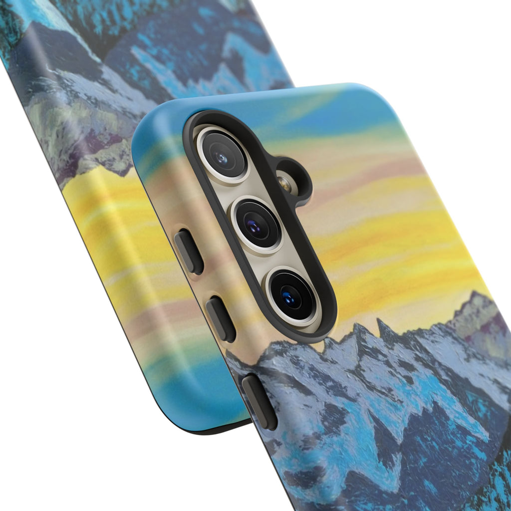Mountain Sunset Phone Case — Protective Tough Case with Scenic Blue Peaks Design