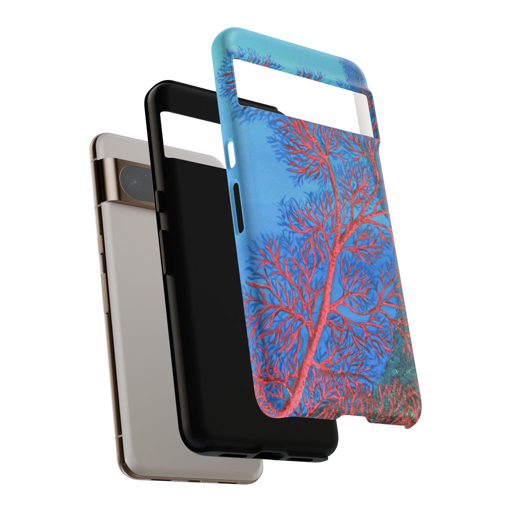 Coral Reef Phone Case — Vibrant Red Sea Fan on Ocean Blue Tough Case