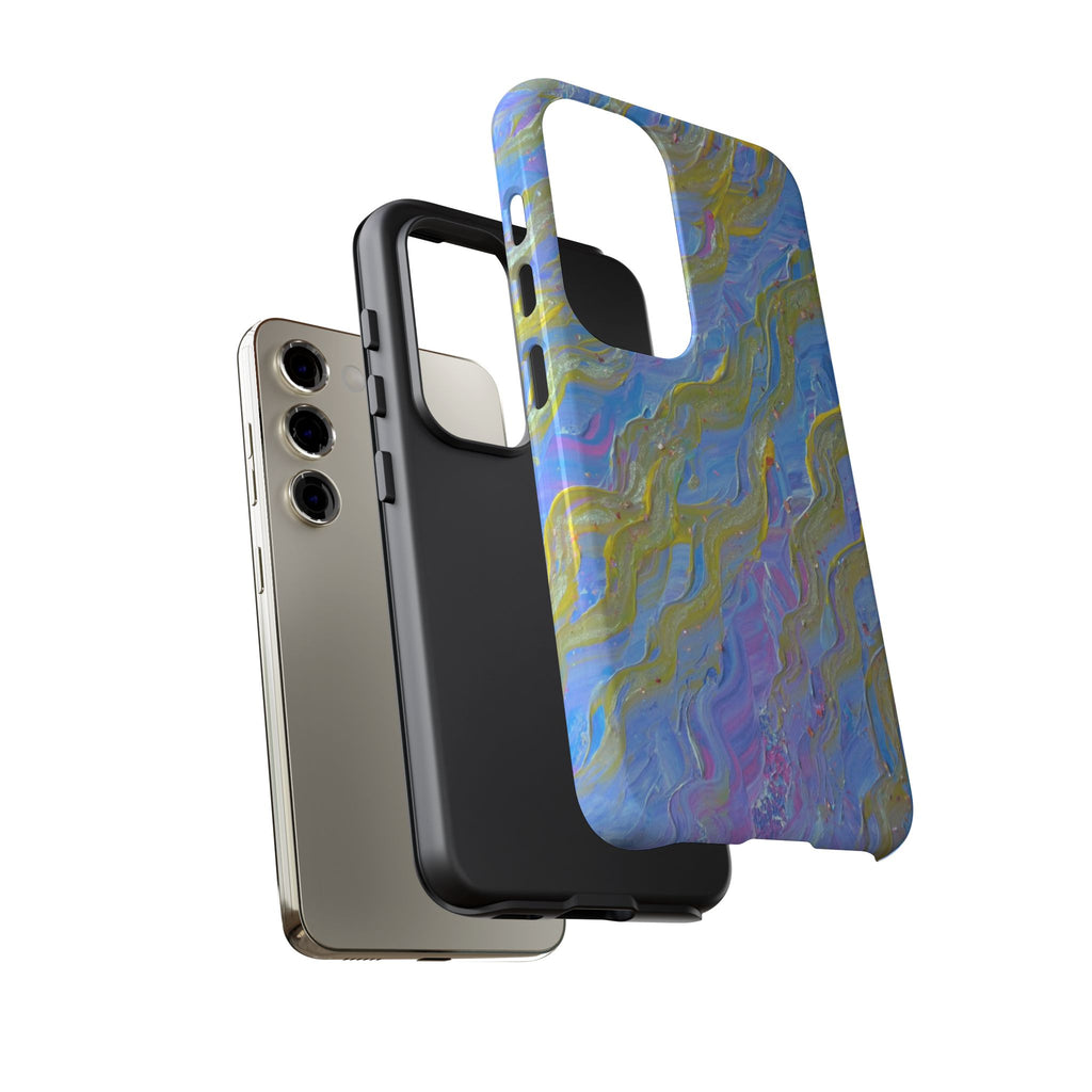 Pastel Marble Tough Phone Case — Blue & Gold Abstract Protective Cover