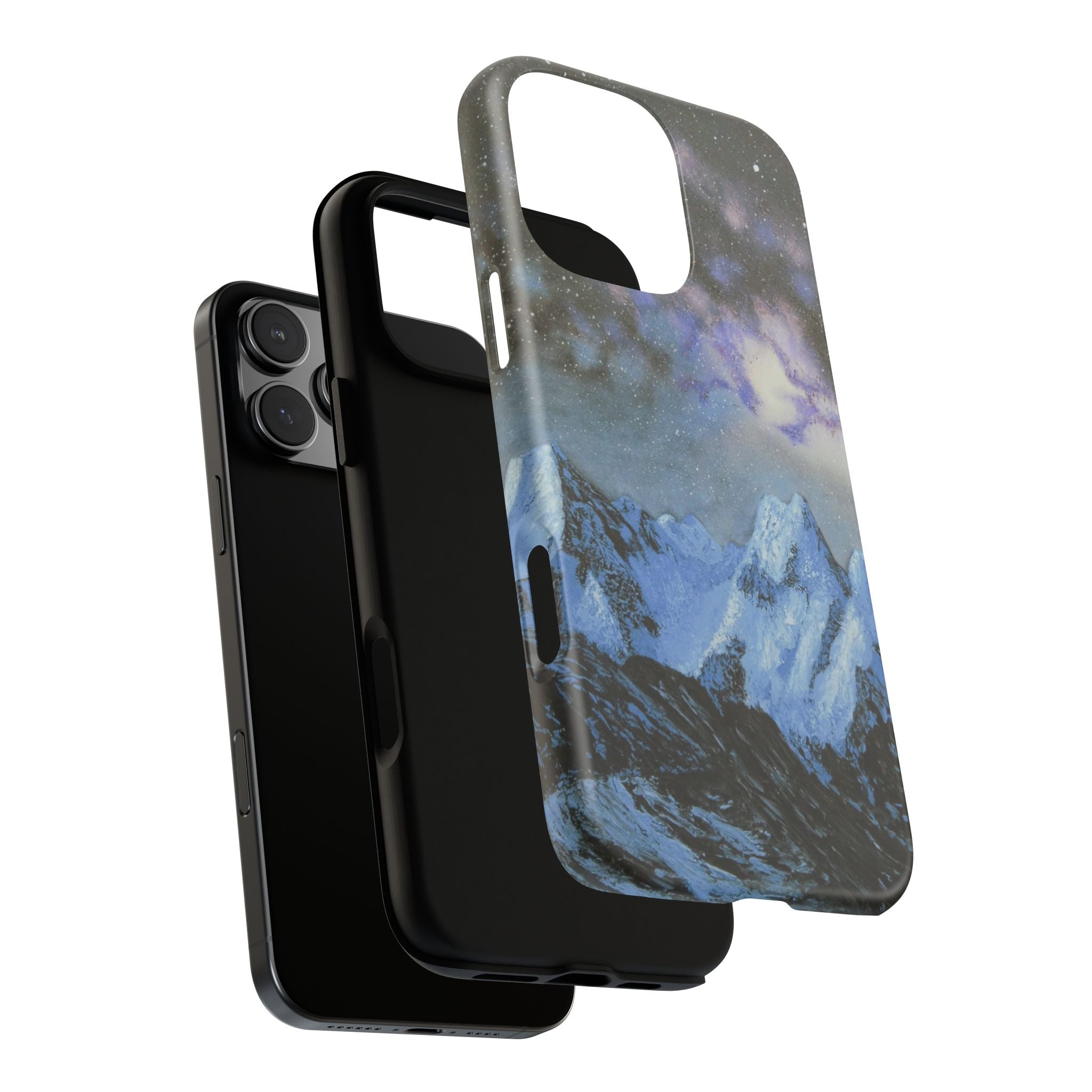 Mountain Night Sky Phone Case — Tough Protective iPhone Cover with Aurora & Snowy Peaks