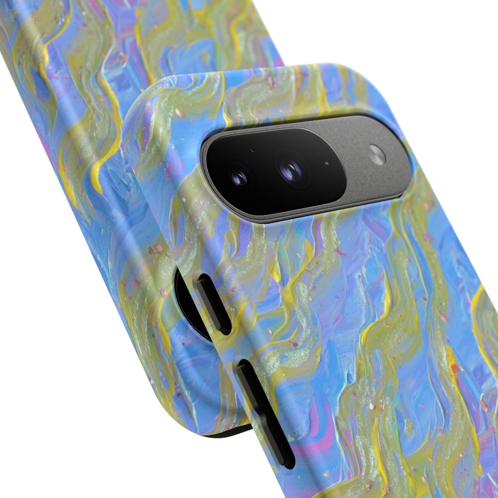 Pastel Marble Tough Phone Case — Blue & Gold Abstract Protective Cover