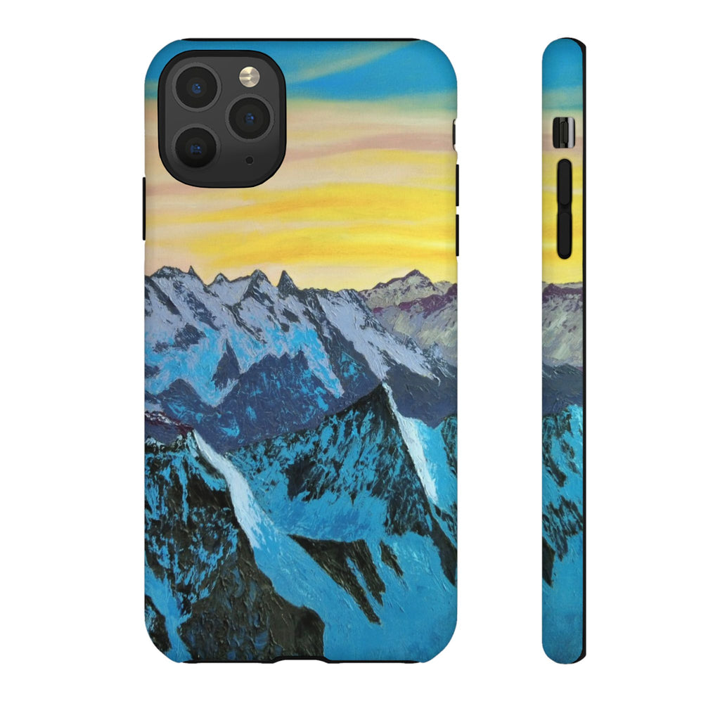 Mountain Sunset Phone Case — Protective Tough Case with Scenic Blue Peaks Design