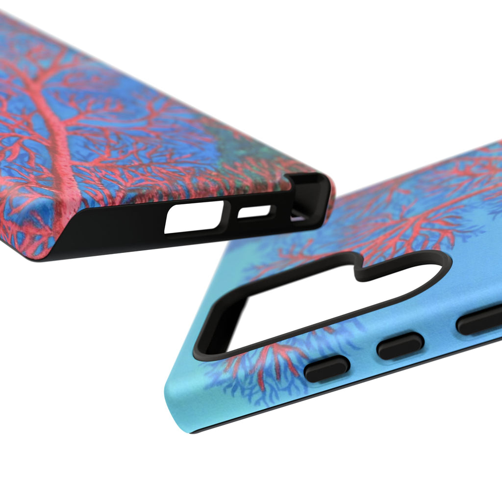 Coral Reef Phone Case — Vibrant Red Sea Fan on Ocean Blue Tough Case