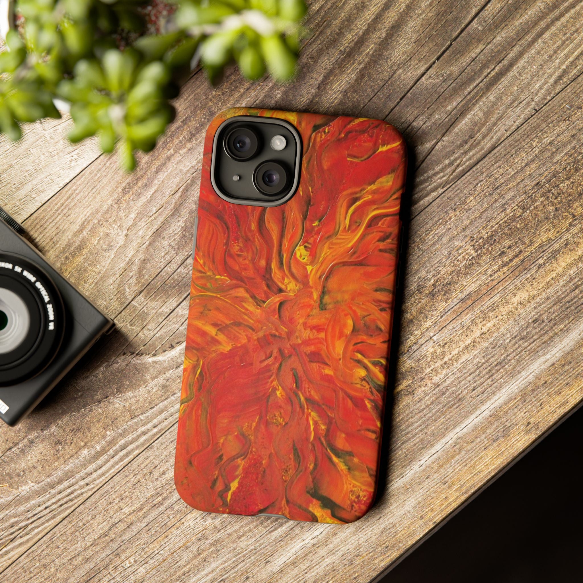Flame Swirl Tough Phone Case — Abstract Red & Orange Art Protective Cover