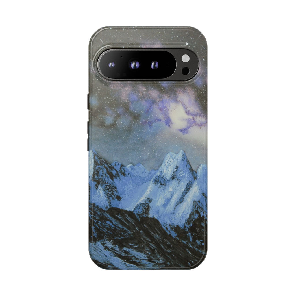 Mountain Night Sky Phone Case — Tough Protective iPhone Cover with Aurora & Snowy Peaks