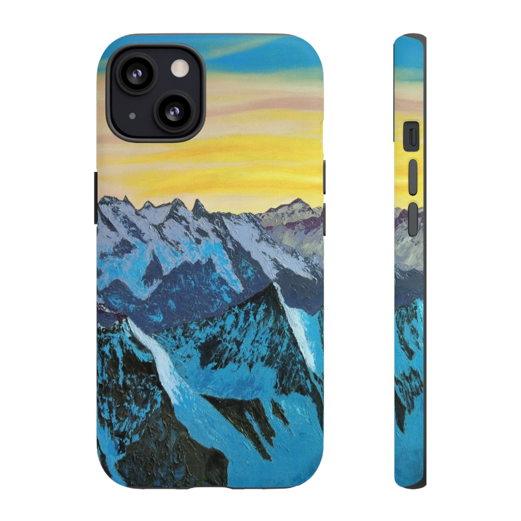 Mountain Sunset Phone Case — Protective Tough Case with Scenic Blue Peaks Design