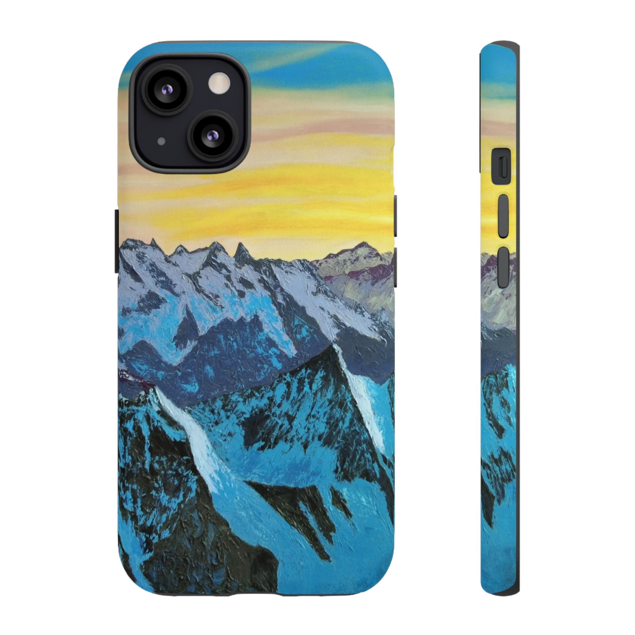 Mountain Sunset Phone Case — Protective Tough Case with Scenic Blue Peaks Design