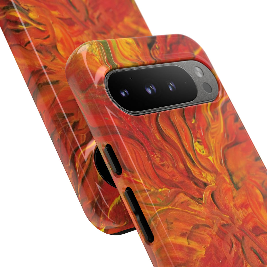 Flame Swirl Tough Phone Case — Abstract Red & Orange Art Protective Cover