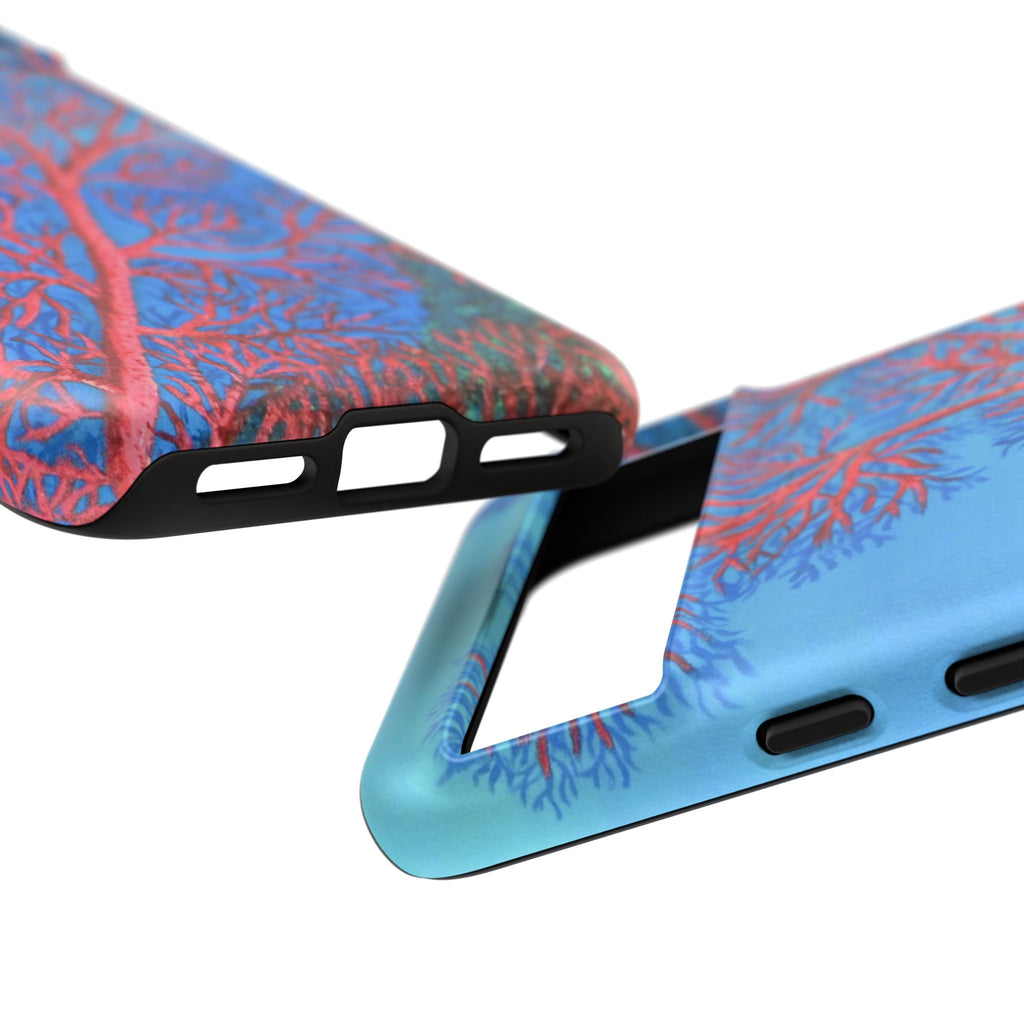 Coral Reef Phone Case — Vibrant Red Sea Fan on Ocean Blue Tough Case