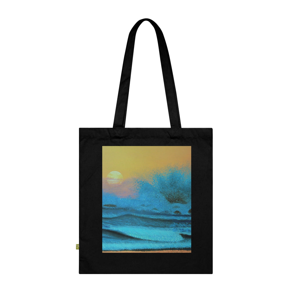 Sunset Wave Organic Cotton Tote — Beachy Art Print Reusable Bag